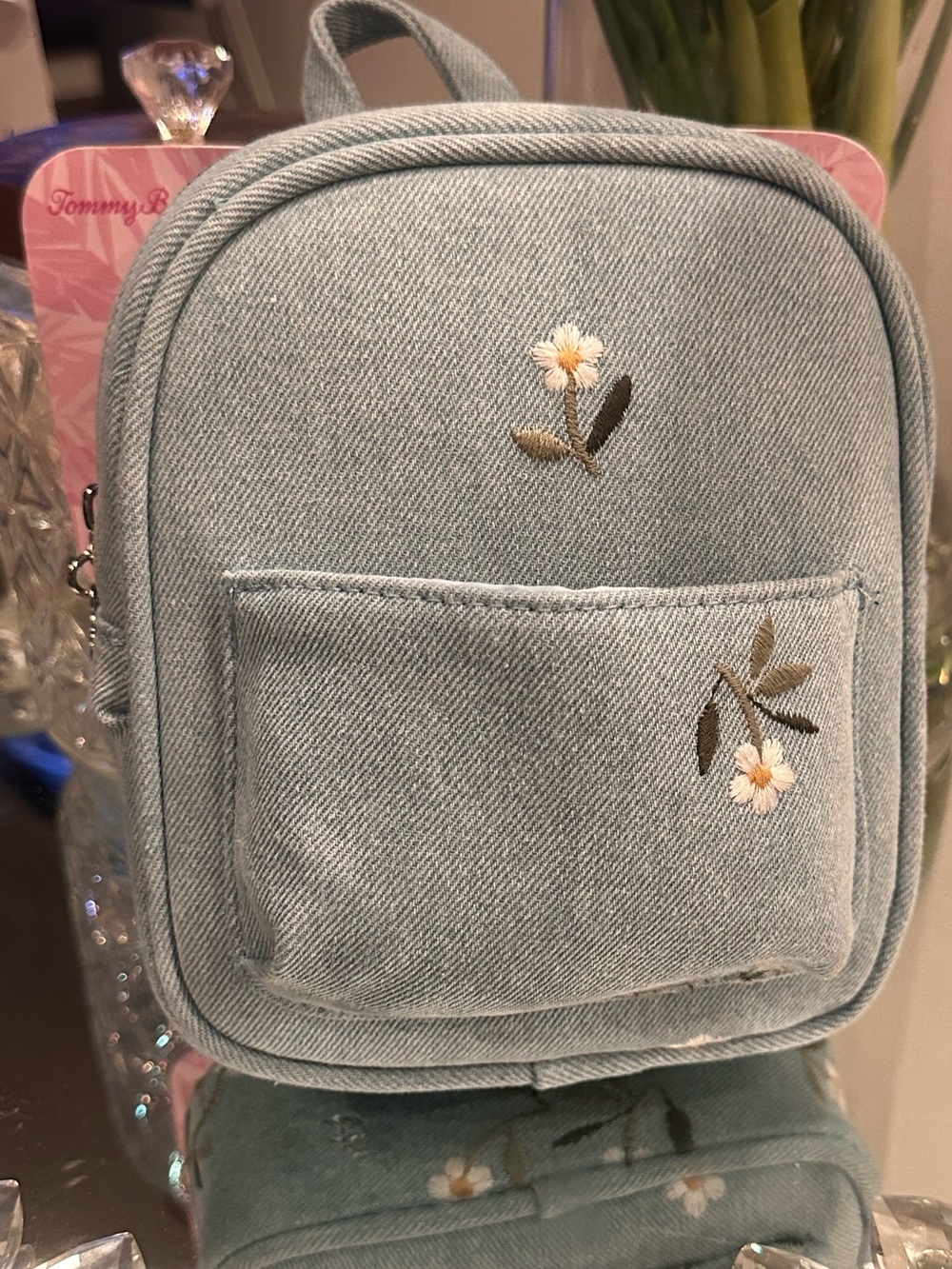 NWT Tommy Bahama Embroidered Denim Daisy Floral Mini Backpack Coastal HTF Daisy